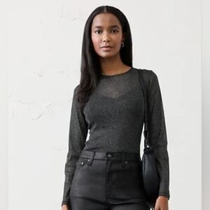 NWT - Banana Republic Lurex Shimmer Built-in Cami Black Stretch Mesh Top- Size L